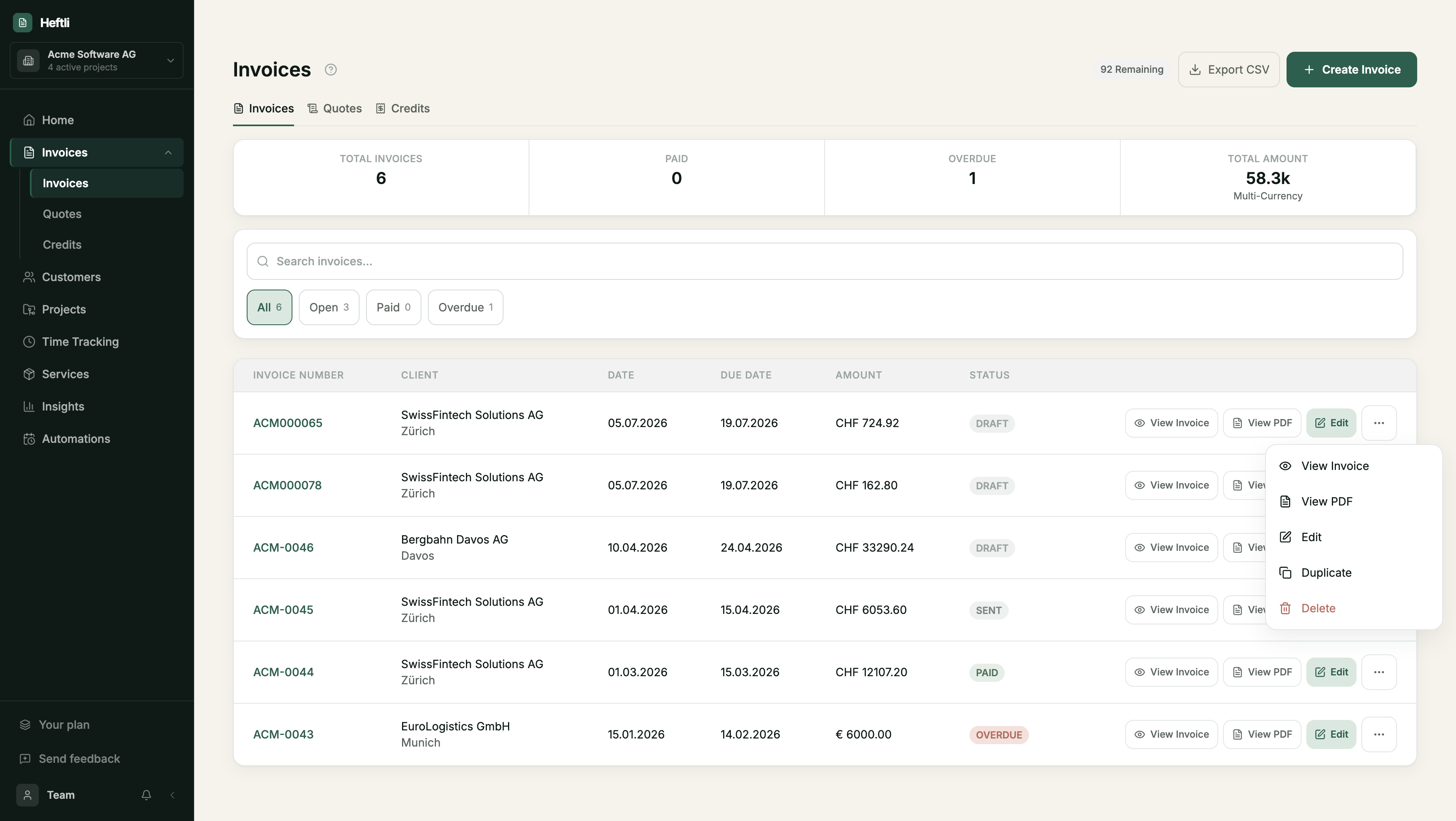 Heftli interface